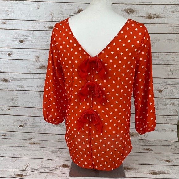 New York & Company Orange Polkadot Bow Back Top - Picture 5 of 11